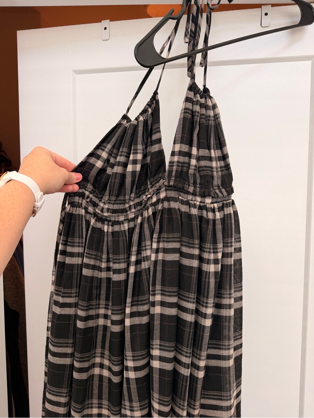 Storia Black and Gray Plaid Halter Dress for Kids